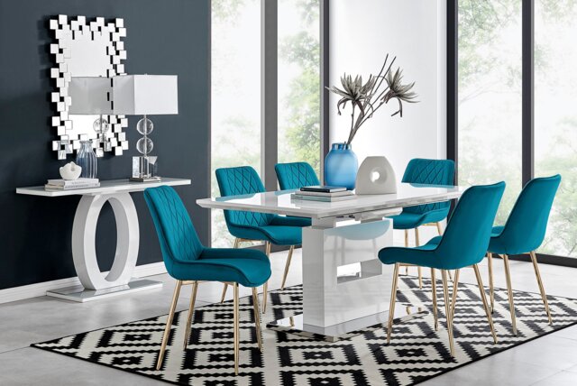 Arezzo Large Extending Dining Table and 6 Pesaro Gold Leg Chairs - image 1