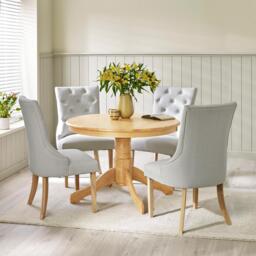 Bude Oak Effect Round Wooden Dining Table & 4 Belgravia Chairs
