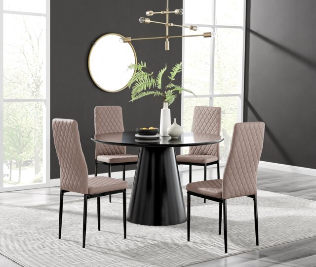 Palma Black Semi Gloss Round Dining Table & 4 Milan Black Leg Chairs - image 1
