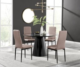 Palma Black Semi Gloss Round Dining Table & 4 Milan Black Leg Chairs - thumbnail 1