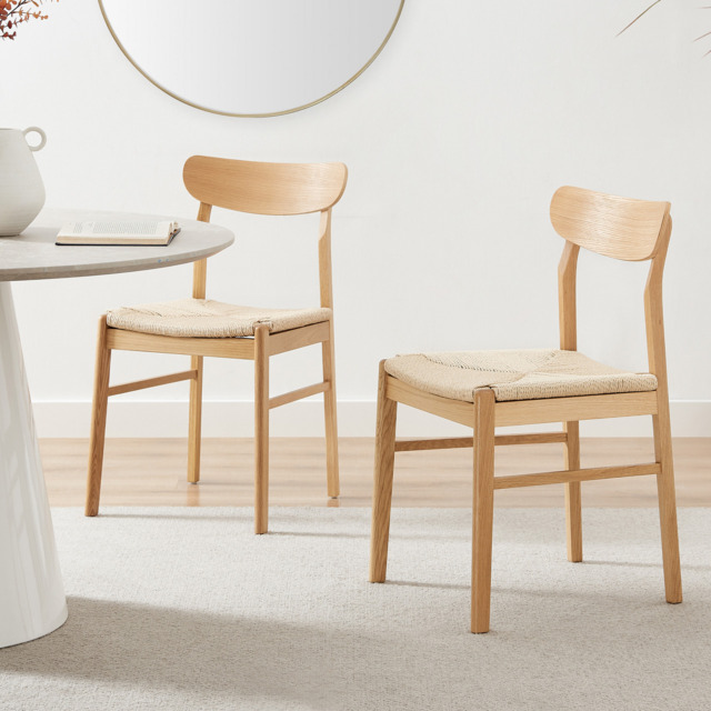 2x Bonnie Oak Effect and Rope Dining Chairs - image 1