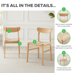 2x Bonnie Oak Effect and Rope Dining Chairs - thumbnail 2