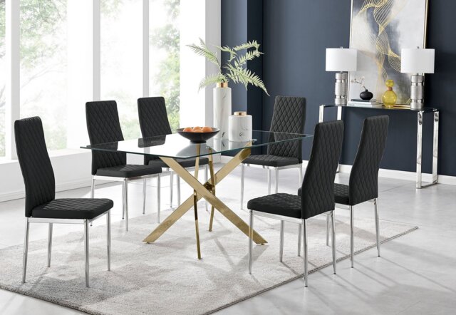 Leonardo 6 Gold Dining Table and 6 Milan Chairs - image 1