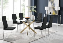 Leonardo 6 Gold Dining Table and 6 Milan Chairs - thumbnail 1