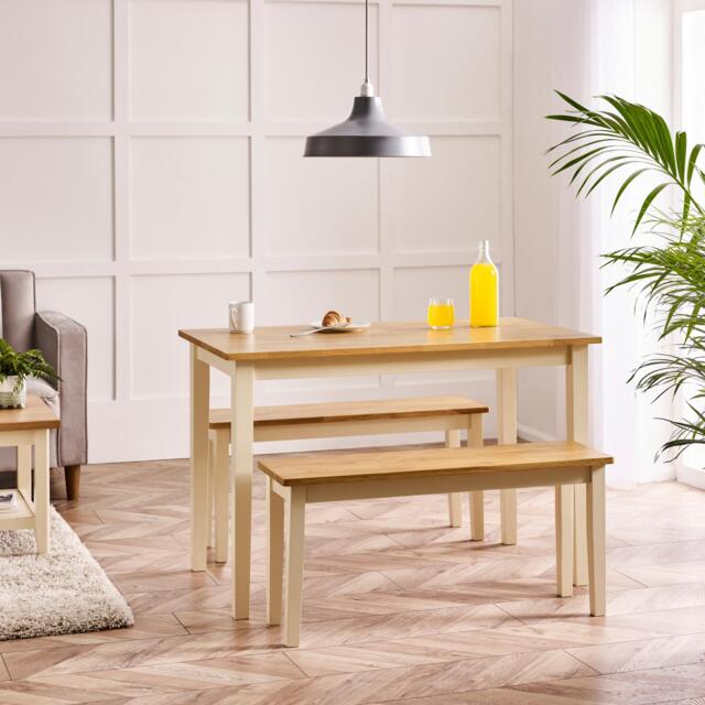 Salcombe Small Rectangular Wooden Table & 2 Tenby Small Benches - image 1