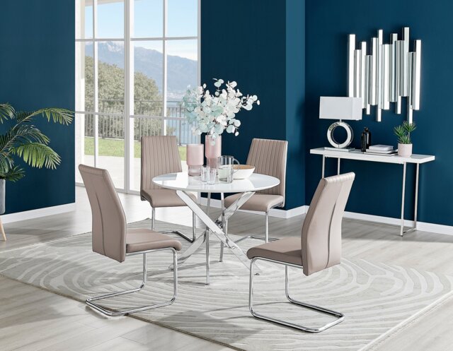 Novara White High Gloss Round Dining Table & 4 Lorenzo Chairs - image 1