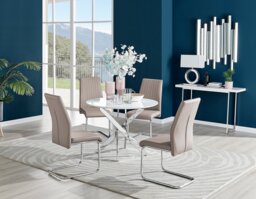 Novara White High Gloss Round Dining Table & 4 Lorenzo Chairs