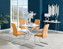 Novara White High Gloss Round Dining Table & 4 Lorenzo Chairs - thumbnail 3