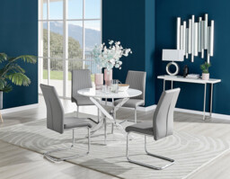 Novara White High Gloss Round Dining Table & 4 Lorenzo Chairs - thumbnail 2