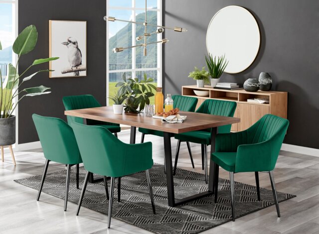 Kylo Brown Wood Effect Dining Table & 6 Calla Black Leg Chairs - image 1