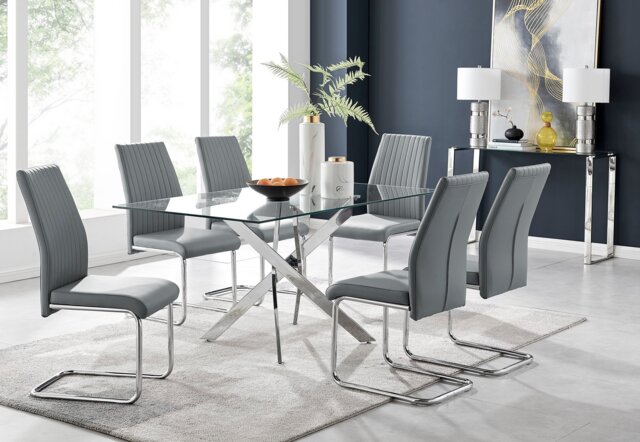 Leonardo Glass And Chrome Metal Dining Table And 6 Lorenzo Chairs - image 1