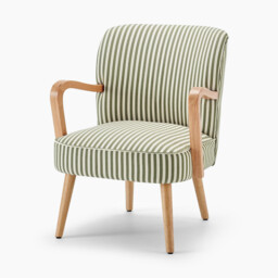 Sylvie Accent Chair Green and Cream Stripe Oak Effect Legs - thumbnail 3