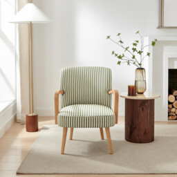 Sylvie Accent Chair Green and Cream Stripe Oak Effect Legs - thumbnail 2
