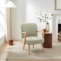 Sylvie Accent Chair Green and Cream Stripe Oak Effect Legs - thumbnail 1