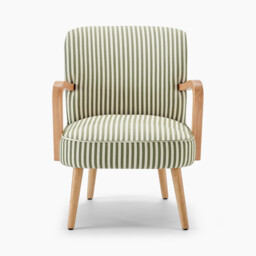 Sylvie Accent Chair Green and Cream Stripe Oak Effect Legs - thumbnail 4