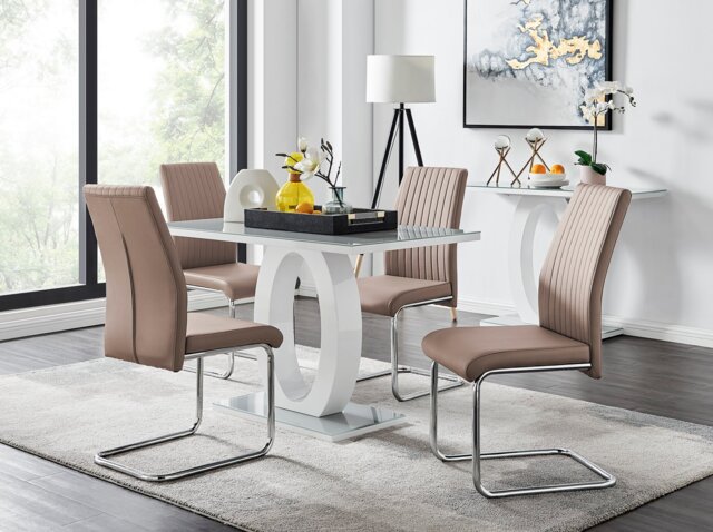 Giovani Grey White Modern High Gloss And Glass Dining Table And 4 Lorenzo Chairs Set - image 1