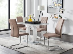 Giovani Grey White Modern High Gloss And Glass Dining Table And 4 Lorenzo Chairs Set