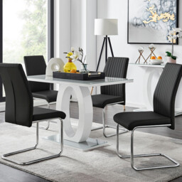 Giovani Grey White Modern High Gloss And Glass Dining Table And 4 Lorenzo Chairs Set - thumbnail 2
