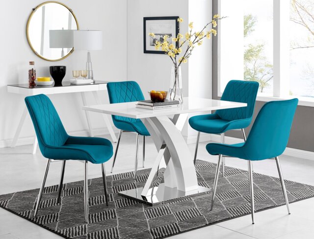 Atlanta 4 White Dining Table and 4 Pesaro Silver Leg Chairs - image 1