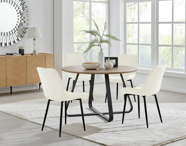 Santorini Brown Round Dining Table And 4 Pesaro Black Leg Chairs - image 1