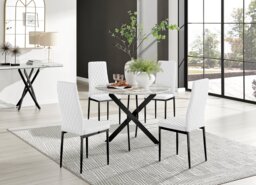 Novara White Marble Black Leg Round Dining Table & 4 Milan Black Leg Chairs - thumbnail 1