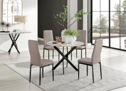 Novara White Marble Black Leg Round Dining Table & 4 Milan Black Leg Chairs - thumbnail 2