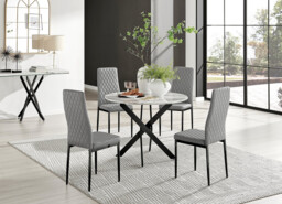 Novara White Marble Black Leg Round Dining Table & 4 Milan Black Leg Chairs - thumbnail 3