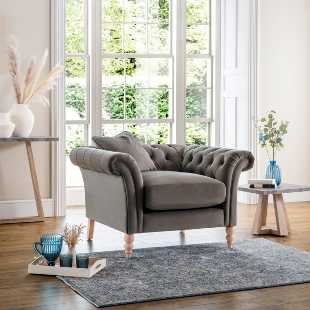 Olivia Grey Velvet Arm Chair - image 1