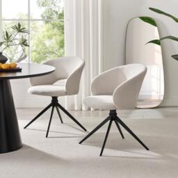 Furniturebox Adley Round Grey Concrete Effect Dining Table 4 Anika Swivel Chairs in Cream - Size: 62x78.5x58.5 cm - thumbnail 9