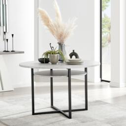 Furniturebox Adley Round Grey Concrete Effect Dining Table 4 Anika Swivel Chairs in Cream - Size: 62x78.5x58.5 cm - thumbnail 2