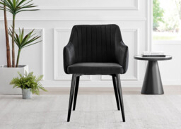 Nina White Marble Ceramic Top Round Dining Table and 4 Black Calla Chairs - thumbnail 4