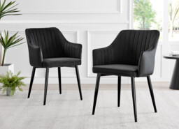 Nina White Marble Ceramic Top Round Dining Table and 4 Black Calla Chairs - thumbnail 2