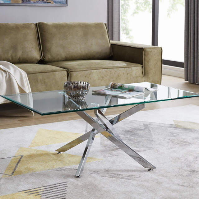 Leonardo Rectangular Glass and Silver Coffee Table - image 1