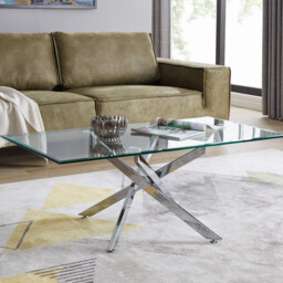 Leonardo Rectangular Glass and Silver Coffee Table - thumbnail 1