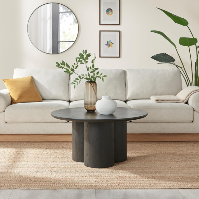 Sutton Round Black Veneer Wood Coffee Table - image 1