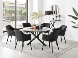 Novara Grey Concrete Effect Black Leg 120cm Round Dining Table & 6 Calla Black Leg Chairs - thumbnail 1