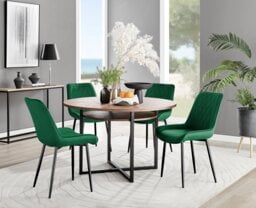 Adley Brown Wood Storage Dining Table & 4 Pesaro Black Leg Chairs