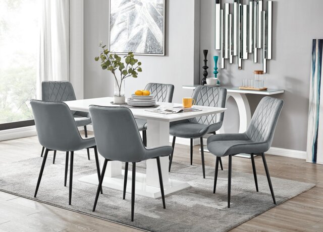 Imperia 6 White Dining Table and 6 Pesaro Black Leg Chairs - image 1