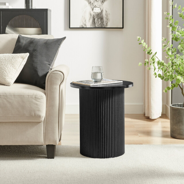 Penrose Round Black Wood Pedestal Side Table - image 1