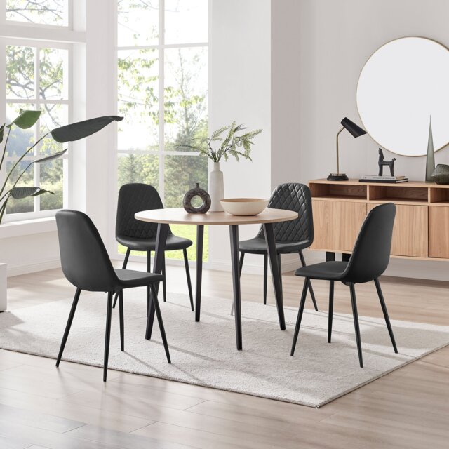 Koko Oak Effect Round Dining Table & 4 Corona Black Leg Chairs - image 1