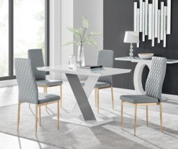 Monza 4 White/Grey Dining Table & 4 Gold Leg Milan Chairs - thumbnail 1