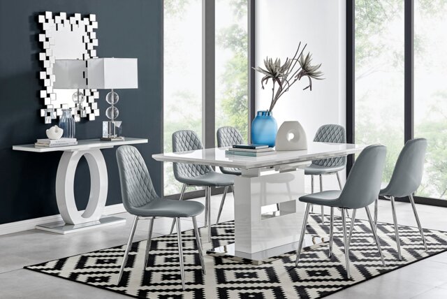 Arezzo Large Extending Dining Table and 6 Corona Silver Leg Chairs - image 1