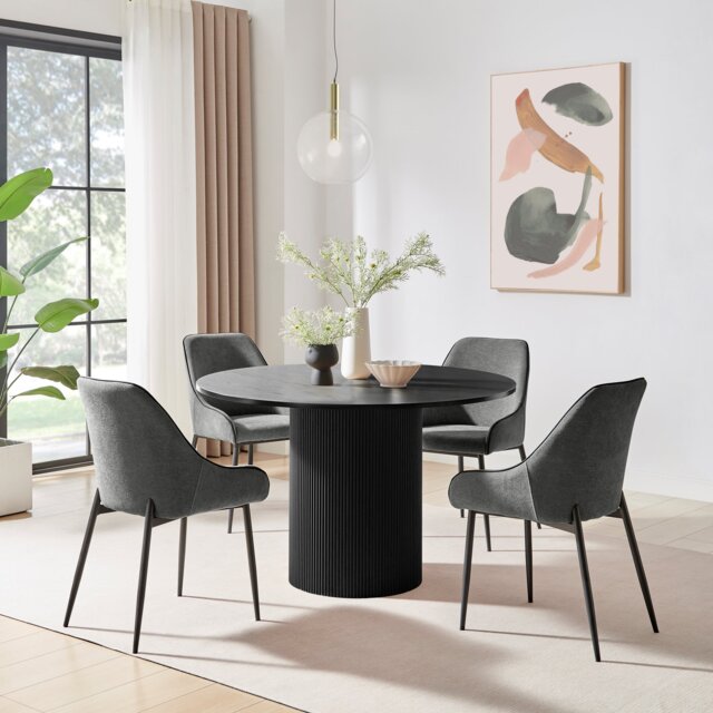 Penrose Black Round Dining Table & 4 Beaumont Chairs - image 1