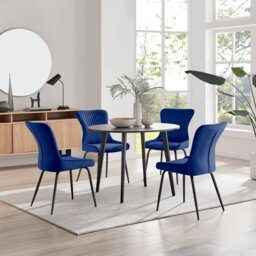 Koko Walnut Effect Round Dining Table & 4 Nora Black Leg Chairs