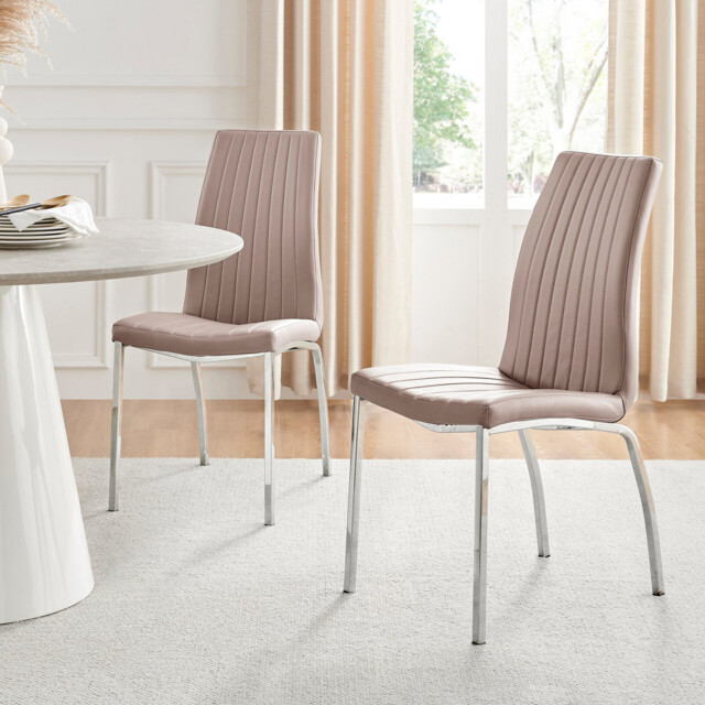 2x Isco Cappuccino Beige Faux Leather Dining Chairs - image 1