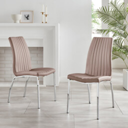 2x Isco Cappuccino Beige Faux Leather Dining Chairs - thumbnail 2