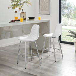 2x Corona White Faux Leather Counter Stools Silver Legs - thumbnail 1