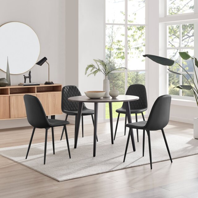 Koko Walnut Effect Round Dining Table & 4 Corona Black Leg Chairs - image 1