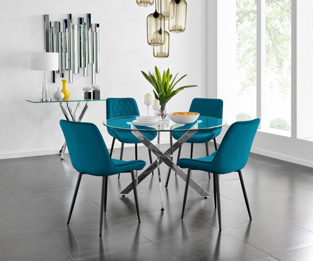 Novara 120cm Round Dining Table and 4 Pesaro Black Leg Chairs - image 1