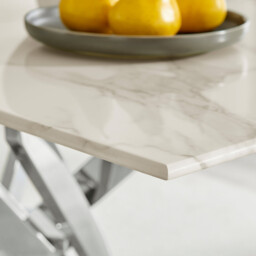 Leonardo Rectangular White Marble Glass and Silver Metal 4 Seater Dining Table - thumbnail 4